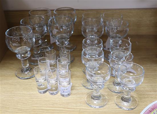 Holmegaard, Denmark, a part suite of Hunter table glass (15 pieces) and a set of seven Kosta Boda Pippi aquavit glasses